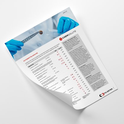 Der Flyer zur CHEMSOLUTE Futtermittelanalytik – Reagenzien für Labor und Qualitätskontrolle in der Futtermittelindustrie
