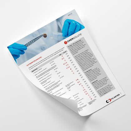 Der Flyer zur CHEMSOLUTE Futtermittelanalytik – Reagenzien für Labor und Qualitätskontrolle in der Futtermittelindustrie