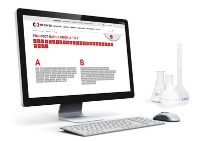 Computerbildschirm mit dem Th. Geyer Lieferprogramm A bis Z für Laborprodukte und Chemikalien