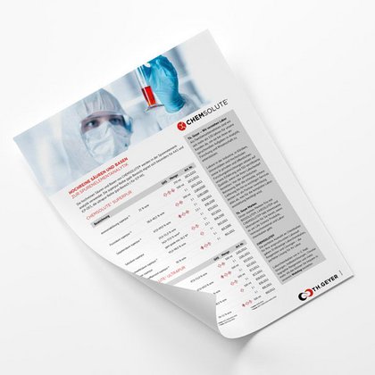 Flyer mit den Informationen über hochreine Säuren und Basen