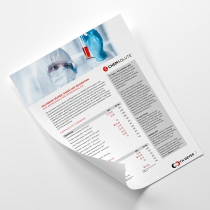 Flyer mit den Informationen über hochreine Säuren und Basen