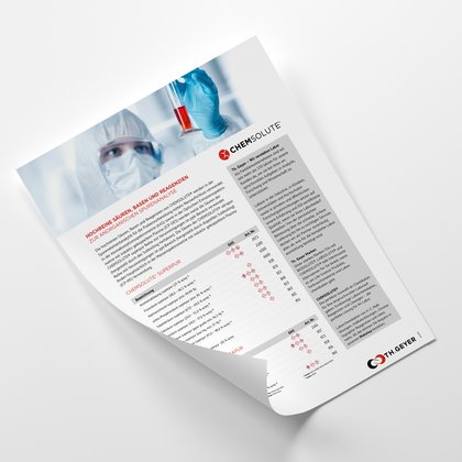 Flyer mit den Informationen über hochreine Säuren und Basen