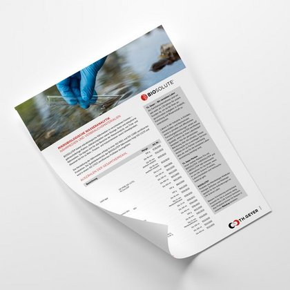 Th. Geyer Biosolute Anwendungsflyer – Lösungen für mikrobiologische Wasseranalytik in Labor und Forschung