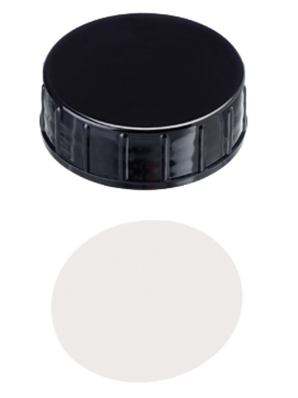 Schraubkappe, 40mm, PP, schwarz, geschlossen, PTFE, virginal, 53° , 0,5 mm